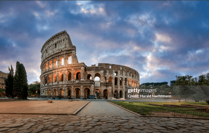 The Colosseum in Rome at dusk